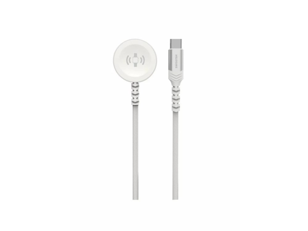 Swissten Cablu magnetic împletit USB-C - Apple Watch, 1,2 m, alb