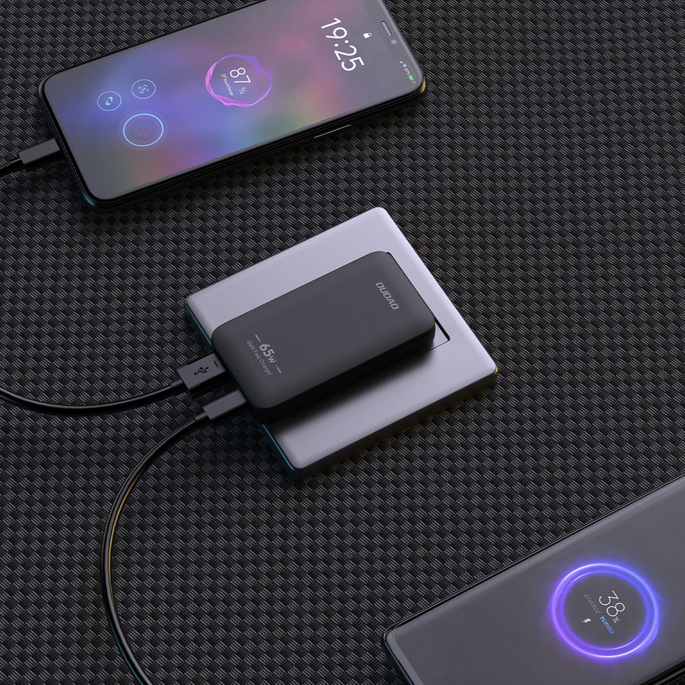 Dudao A65Q cestovná nabíjačka USB-A + USB-C, 65W GaN PD, čierna