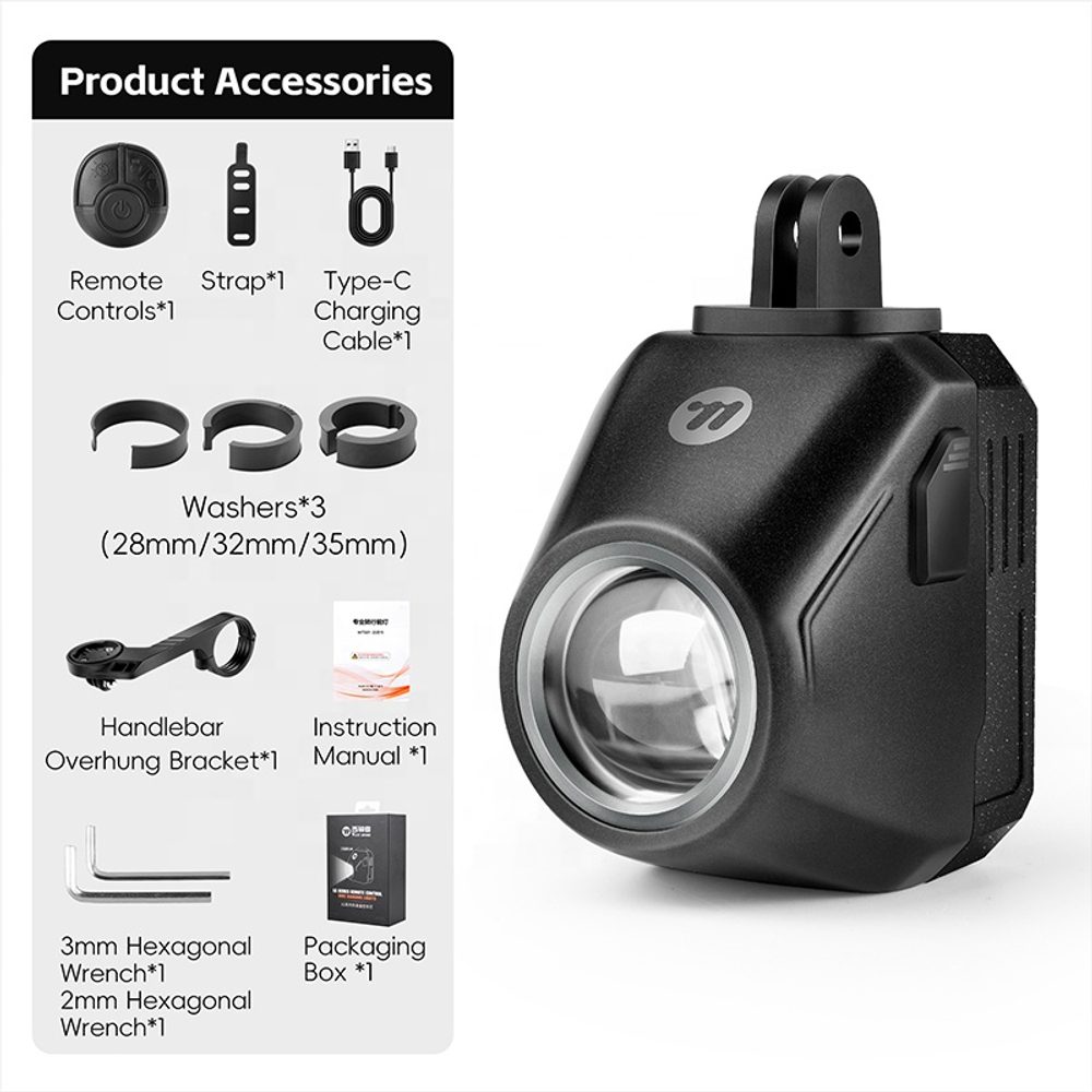 West Biking Predné vodotesné svetlo na bicykel s bezdrôtovým ovládačom, 1600 lm, 2000mAh