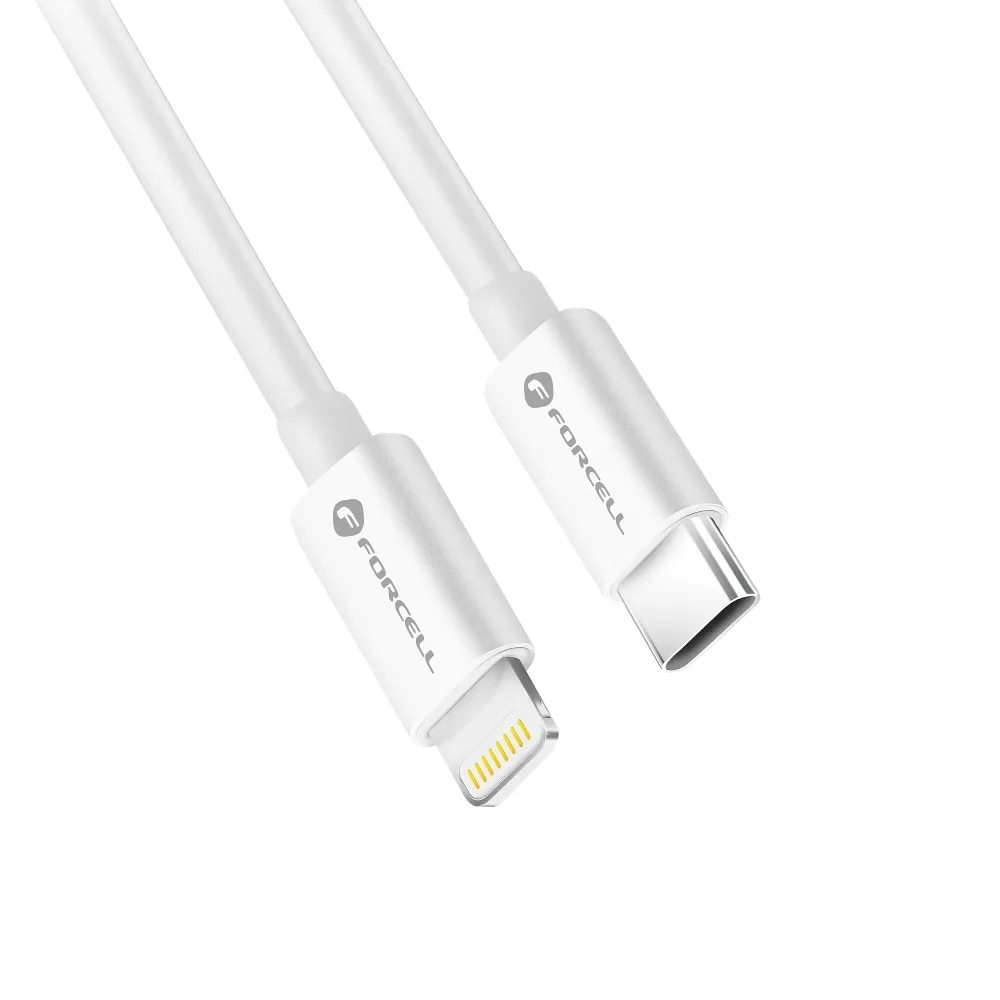 Forcell USB-C - Lightning Kábel, MFi, 3A/9V, 30W, C901, 1 M, Fehér