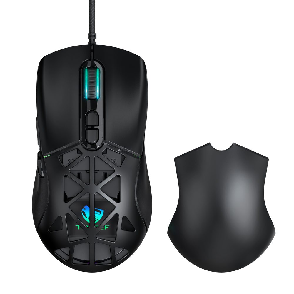 Levně Herní RGB myš T-WOLF G520, 12800 DPI, 7 tlačítek, ultralehká, vyměnitelný kryt (USB)