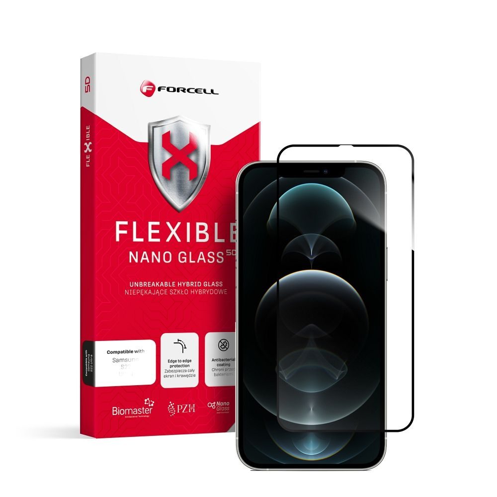 Forcell Flexible 5D Full Glue Hibridno Staklo, IPhone 12 Pro Max, Crni