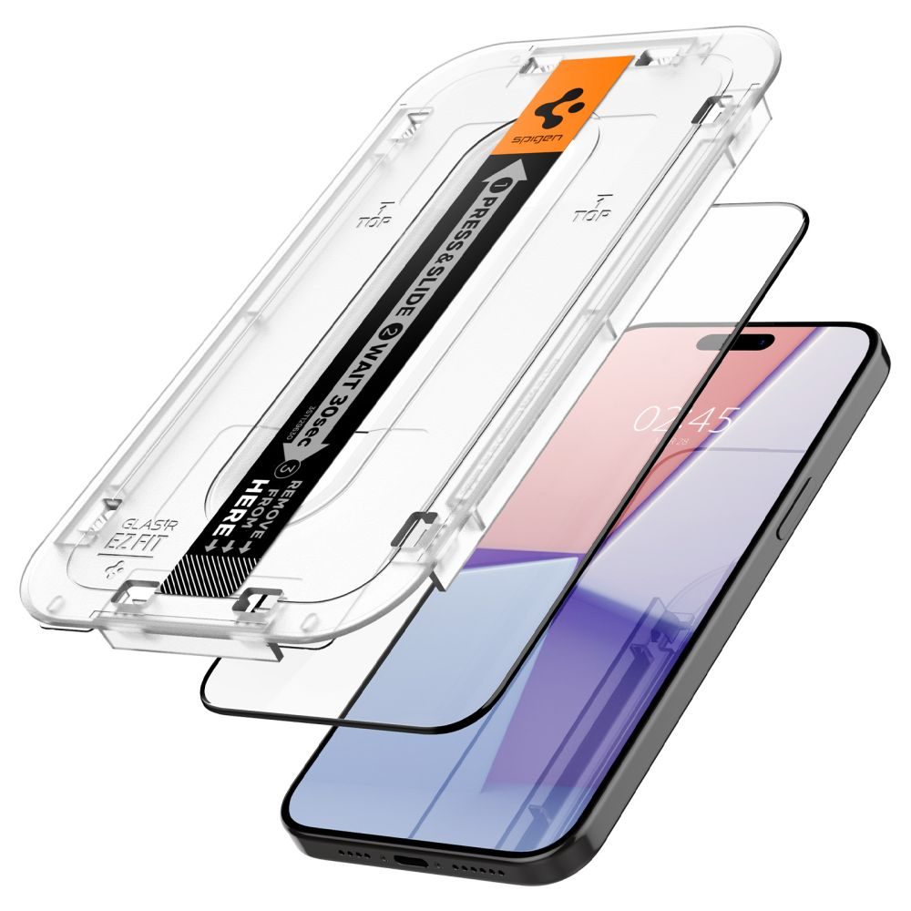 Spigen Glass.TR EZFit FC Z Aplikatorjem, Zaščitno Kaljeno Steklo, IPhone 15 Pro Max, črn