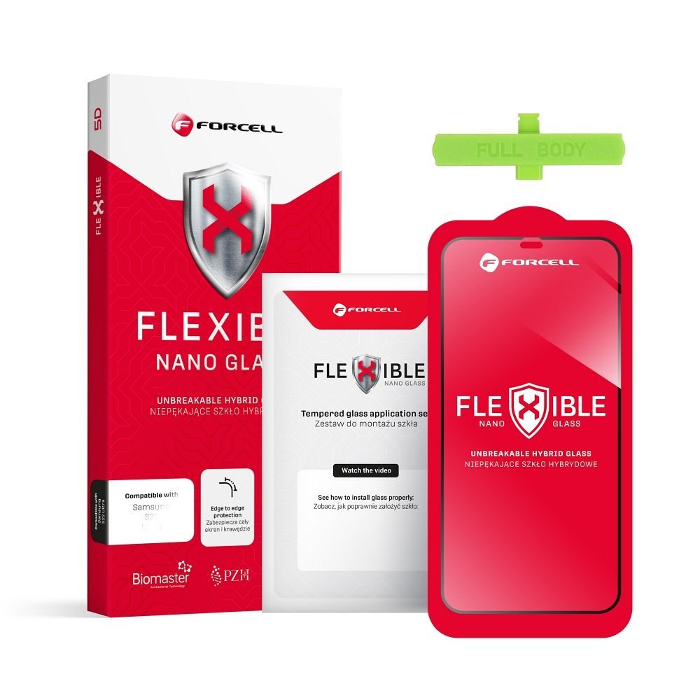 Hibridno Steklo Forcell Flexible 5D Full Glue, IPhone 13 / 13 Pro / 14, črno