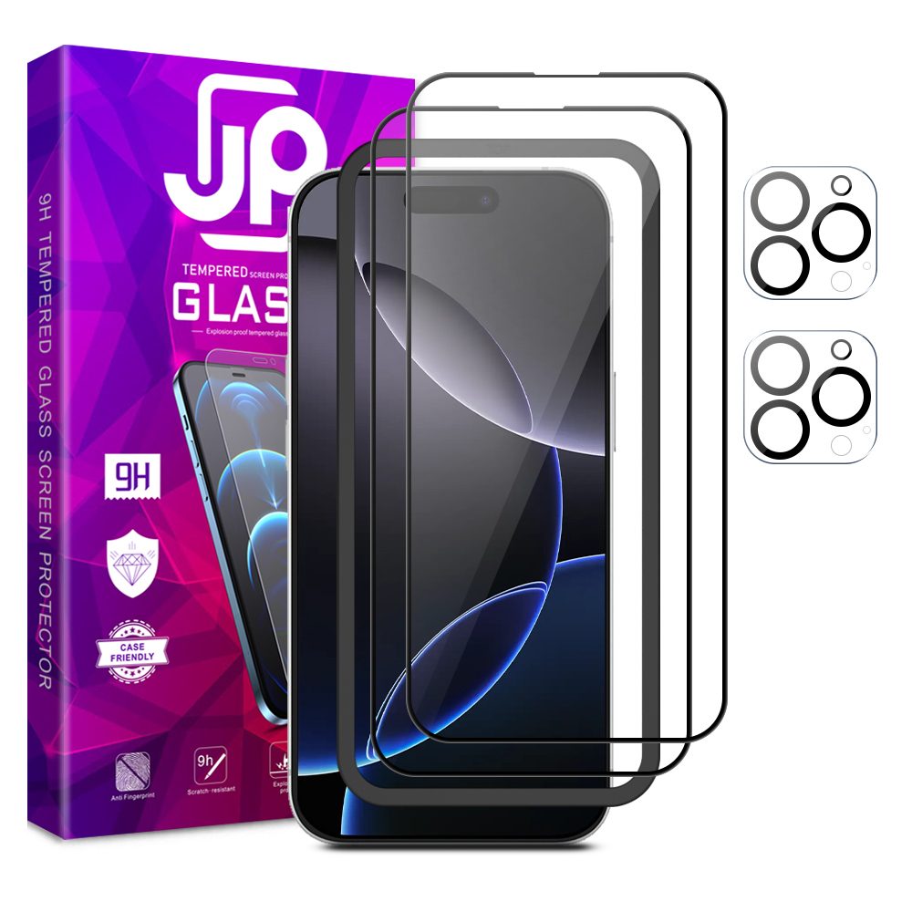 Levně JP Full Pack Tvrzených skel, 2x 3D sklo s aplikátorem + 2x sklo na čočku, iPhone 16 Pro Max