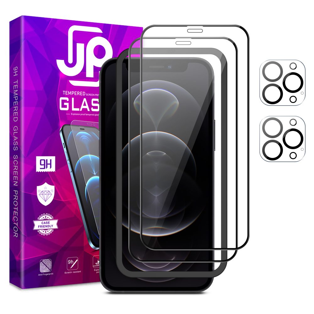 JP Full Pack Tvrzených Skel, 2x 3D Sklo S Aplikátorem + 2x Sklo Na čočku, IPhone 12 Pro MAX