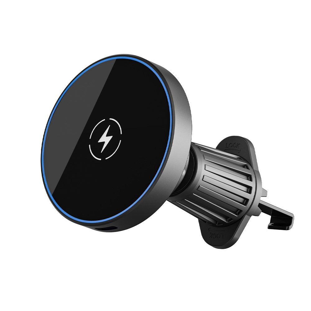 Magsafe autós szellőzőtelefon-tartó vezeték nélküli töltéssel, 15W, Qi, fekete (CH-V-03)