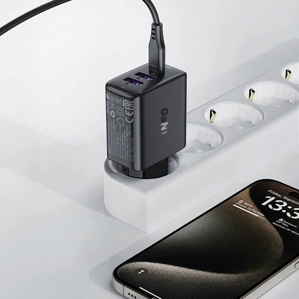 Acefast nabíjačka A57 GaN, PD 35W, 2x USB + USB-C, čierna