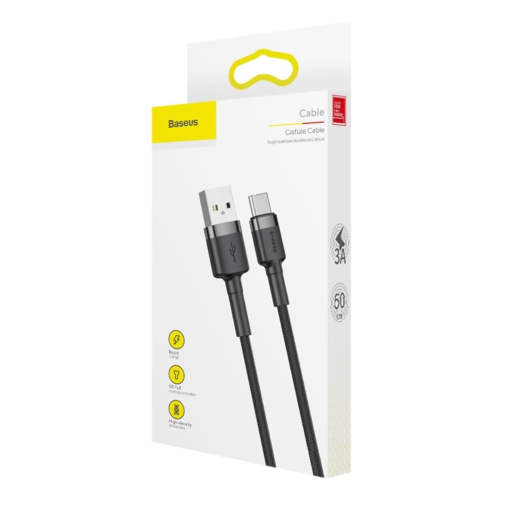 Baseues Cafule USB-C Kábel, Fekete-szürke, 0,5 M (CATKLF-AG1)