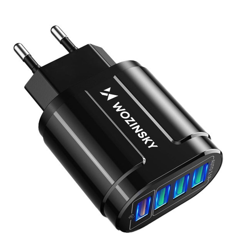 Wozinsky WWCUAB Töltő 48W, 4x USB-A, QC, Fekete