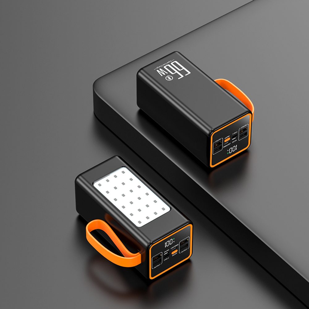 Powerbanka 60 000 mAh, 66W PD, LED panel, čierna