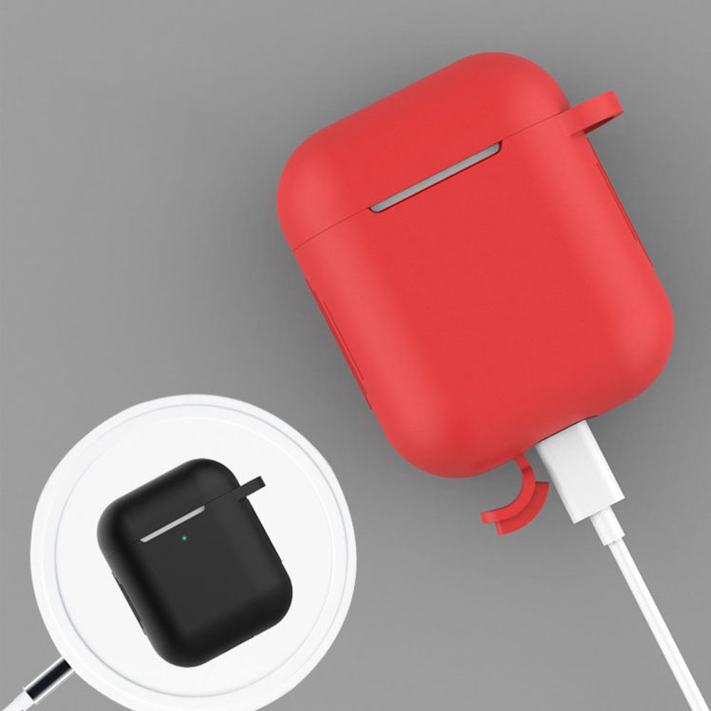 Měkké Silikonové Pouzdro Na Sluchátka Apple AirPods 1 / 2 S Klipem, červené (pouzdro D)
