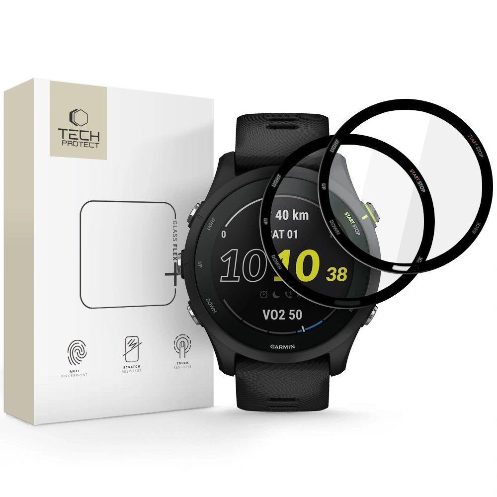 Tech-Protect Glass Flex+, Garmin Forerunner 255 / 255 Music, fekete, 2 db
