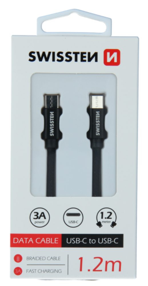 Cablu De Date Textil Swissten, USB-C / USB-C, 1,2 M, Negru