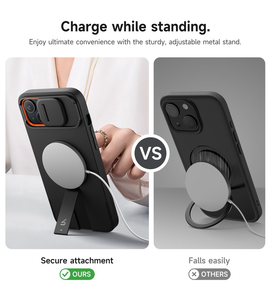 Suritch MagSafe Kickstand Camprotector obal iPhone 14 Plus / 15 Plus, čierny