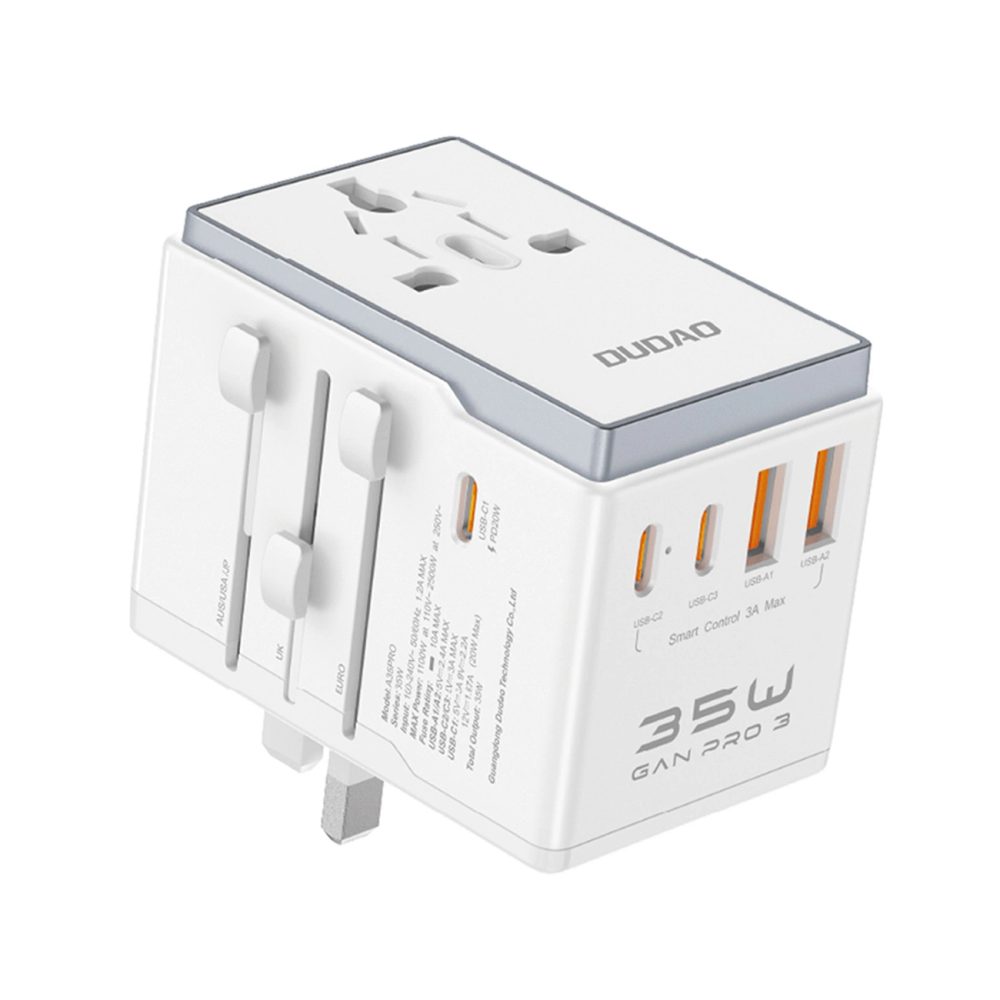 Dudao A35Pro utazási adapter 35W 3x USB-C 2x USB-A, fehér