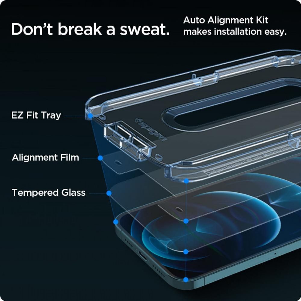 Spigen Glass.TR EZFit Cu Aplicator, 2 Bucăți, Folie De Sticlă Securizată, IPhone 12 / 12 Pro