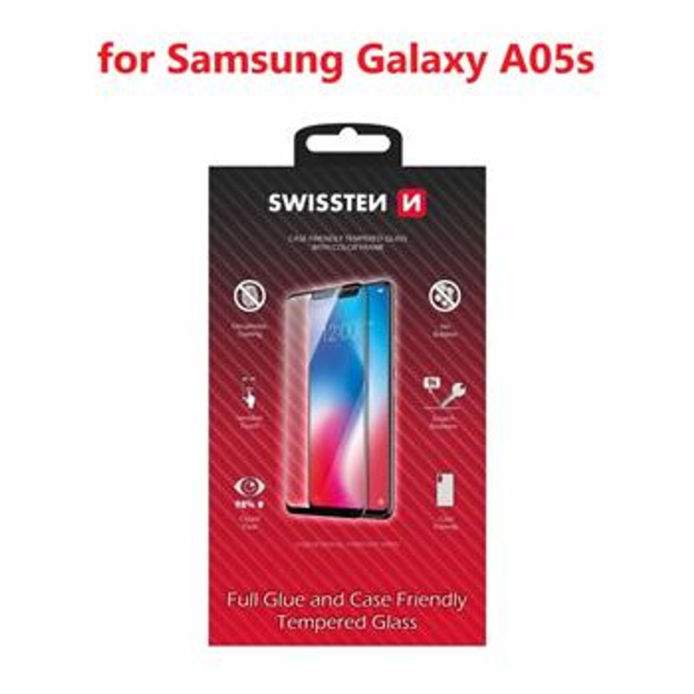 Swissten Full Glue, Color Frame, Case Friendly, Ochranné Tvrzené Sklo, Samsung Galaxy A05s, černé