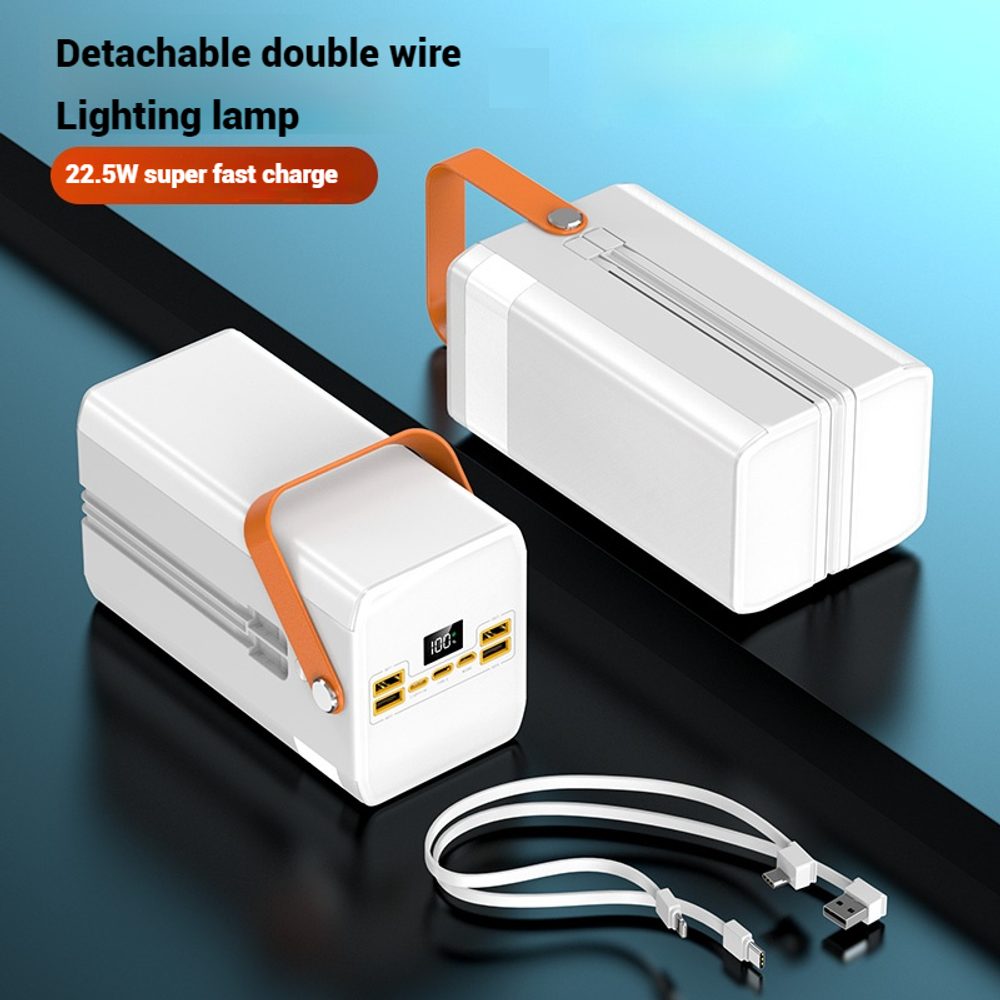 Powerbanka 120 000 mAh, 22,5W PD, 4 USB + 2 káble, LED svetlá, biela
