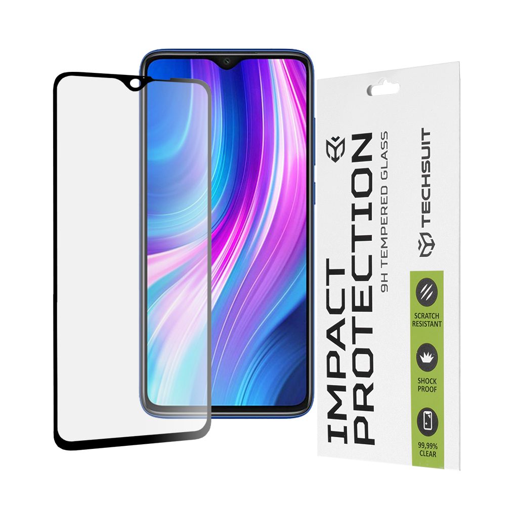 TechSuit 111D Zaščitno Kaljeno Steklo, Xiaomi Redmi Note 8 Pro, črn