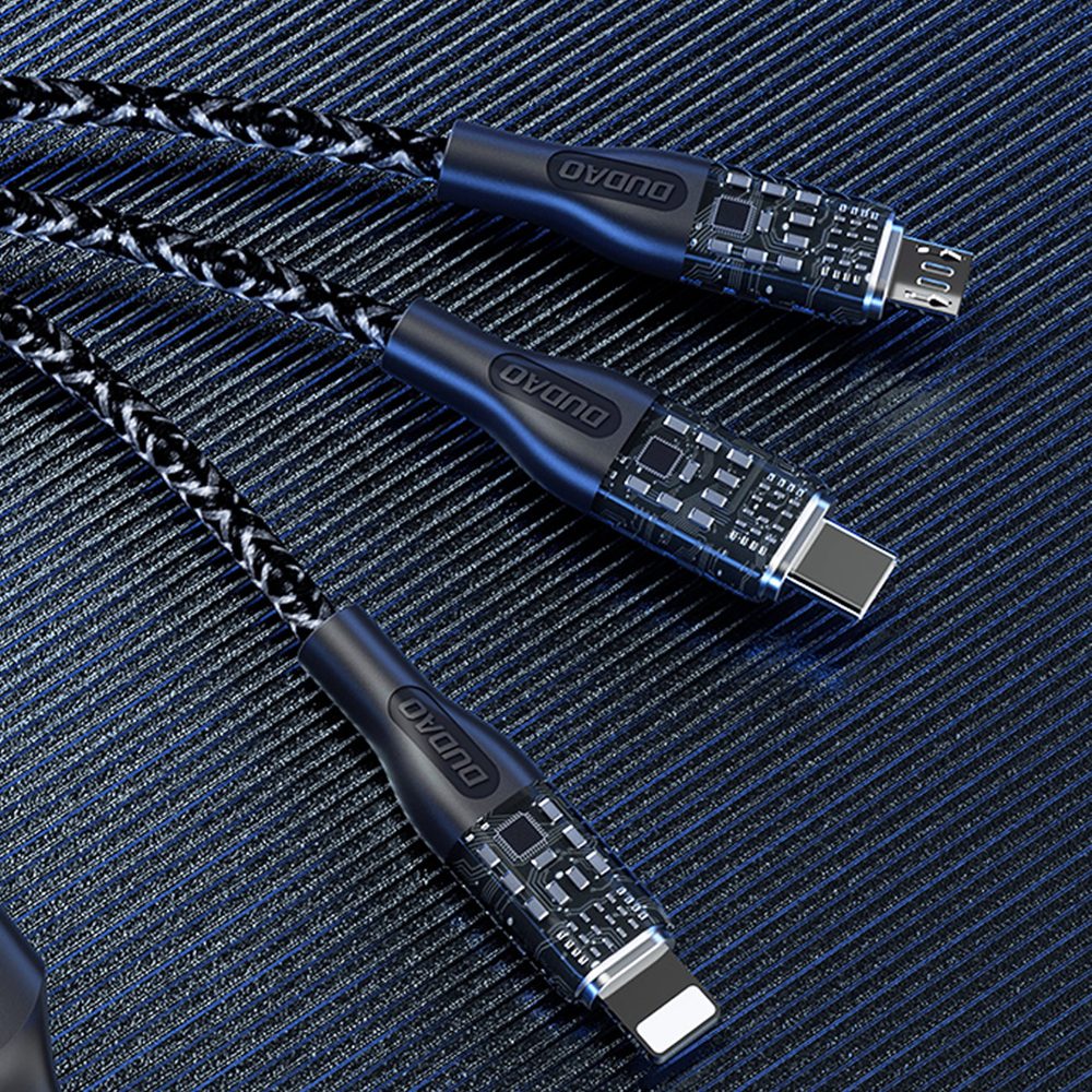 Dudao L22X Rychlonabíjecí Kabel, 120W, 1m, 3v1, USB - USB-C / Micro USB / Lightning, Stříbrný