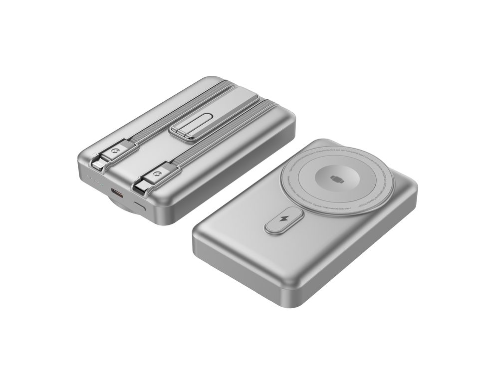 MagSafe powerbanka s nabíjaním Apple Watch, so stojanom a integrovanými káblami USB-C a Lightning, 10000 mAh, čierna