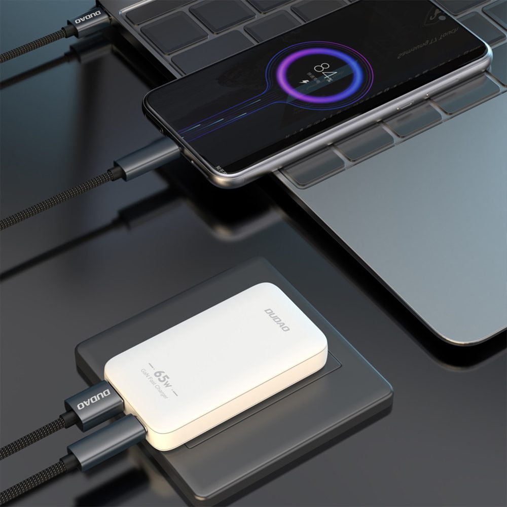 Dudao A65Q cestovná nabíjačka USB-A + USB-C, 65W GaN PD, biela