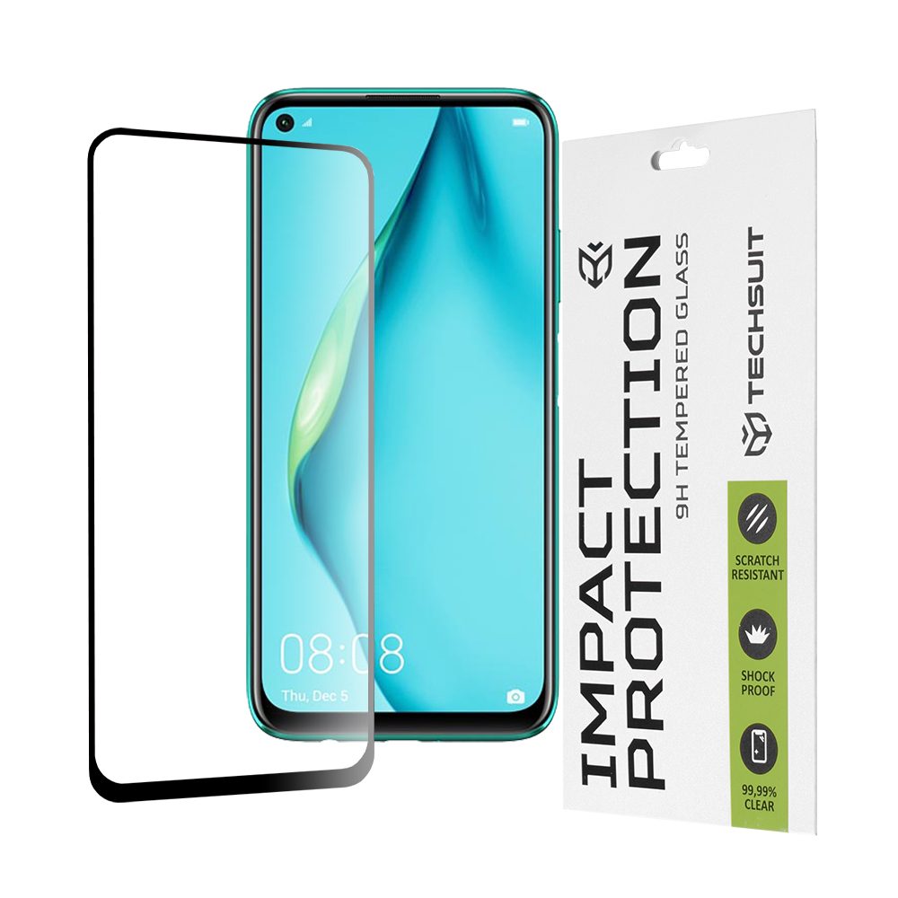 Techsuit 111D Edzett üveg, Huawei P40 Lite / P20 Lite 2019, Fekete