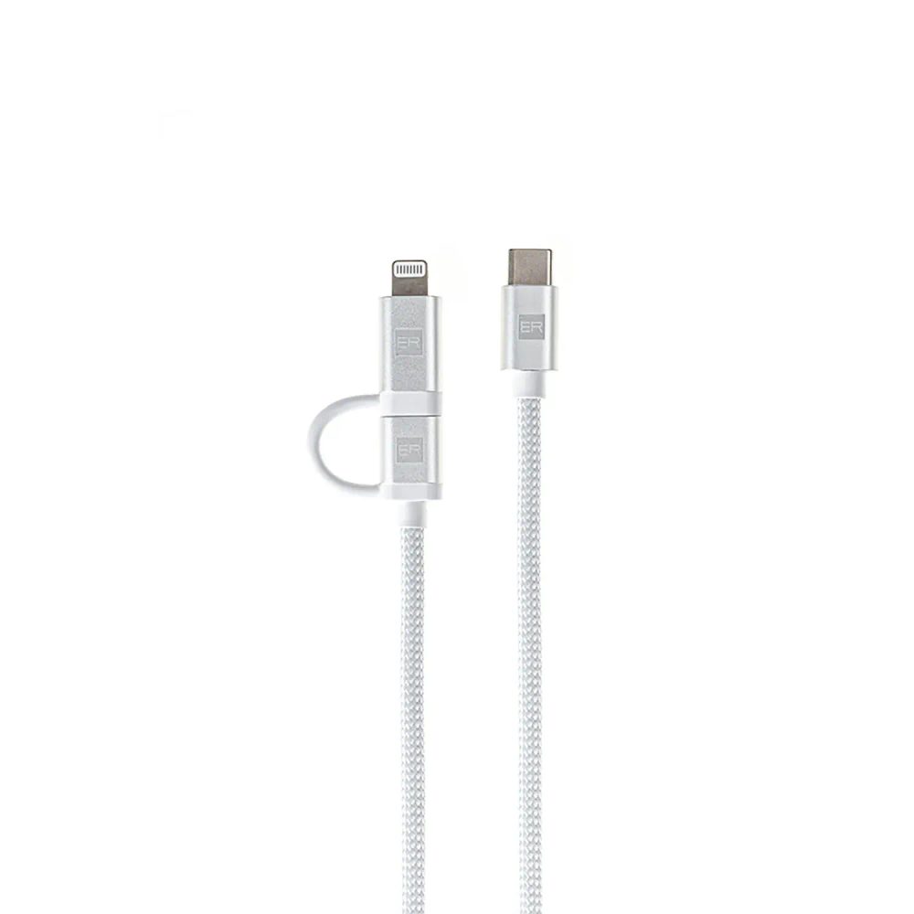 Levně ER POWER Duální kabel USB-C - USB-C / Lightning MFi 2 m, bílý