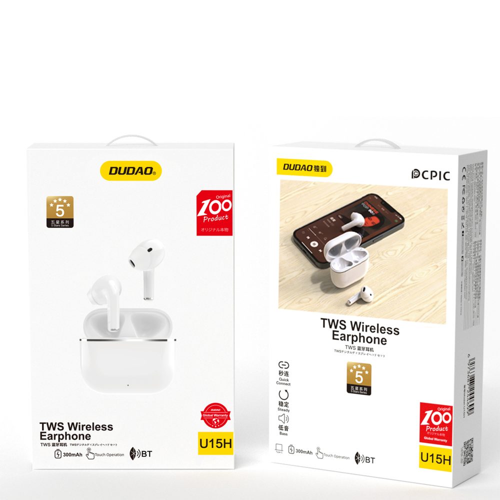 Căști Wireless Bluetooth Dudao Mini, 5.0 TWS Pro White (U15H)