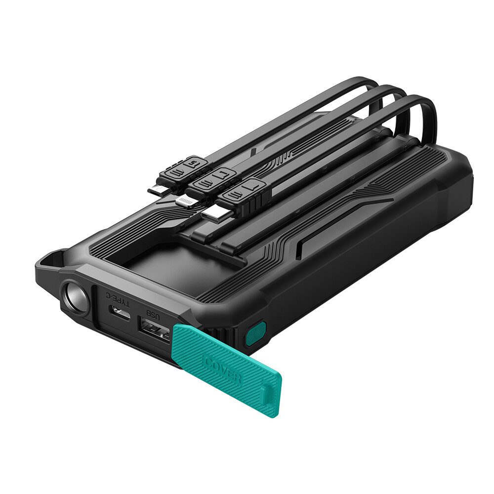Joyroom JR-L016 Powerbank 10000mAh USB-C / Micro USB / Lightning Kábelekkel, Fekete Színű