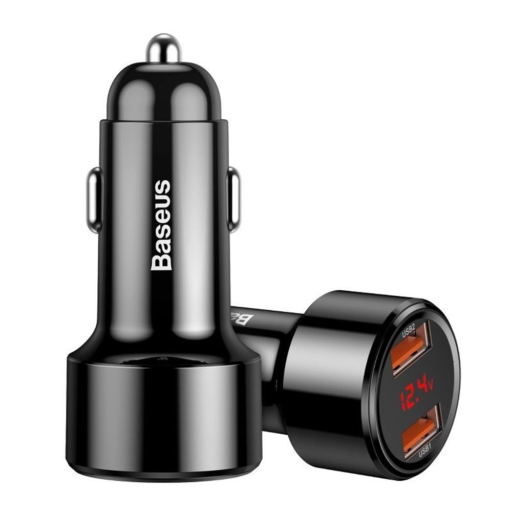 Baseus Magic Adapter Za Avto, 2x USB, QC 3.0 45 W, črn