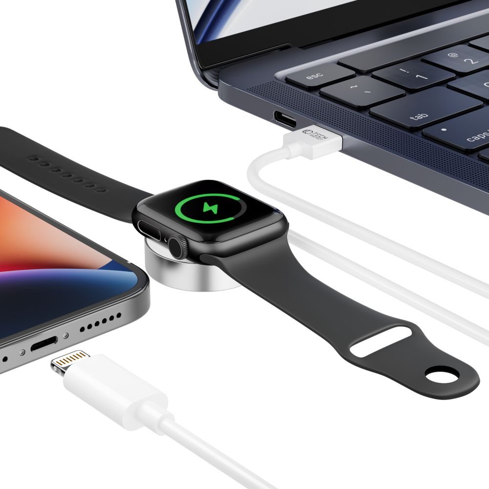 Tech-Protect UltraBoost 2in1 - Lightning és Mágneses Töltőkábel Apple Watch-hoz, 1,5 M, Fehér