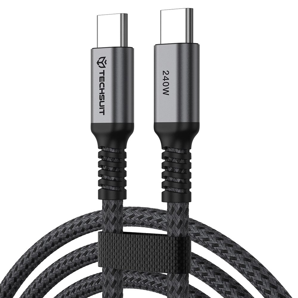 Cablu de date premium Techsuit TitanSync Pro (CX2) USB-C - USB-C, PD 240 W, 2 m, gri