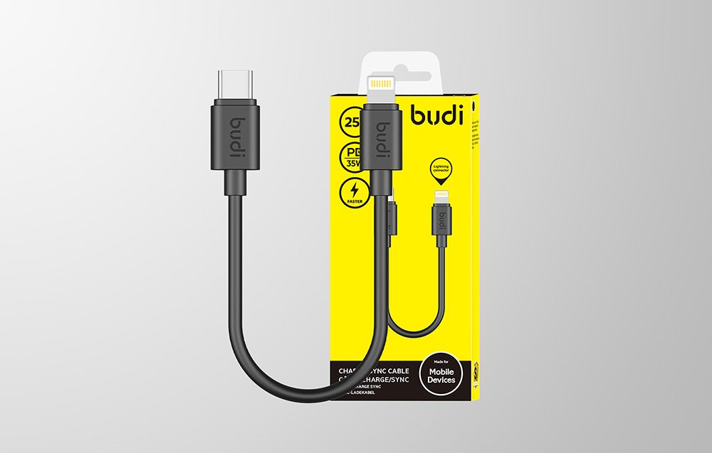 Budi Kabel USB-C Na Lightning 25cm, 35W, černý