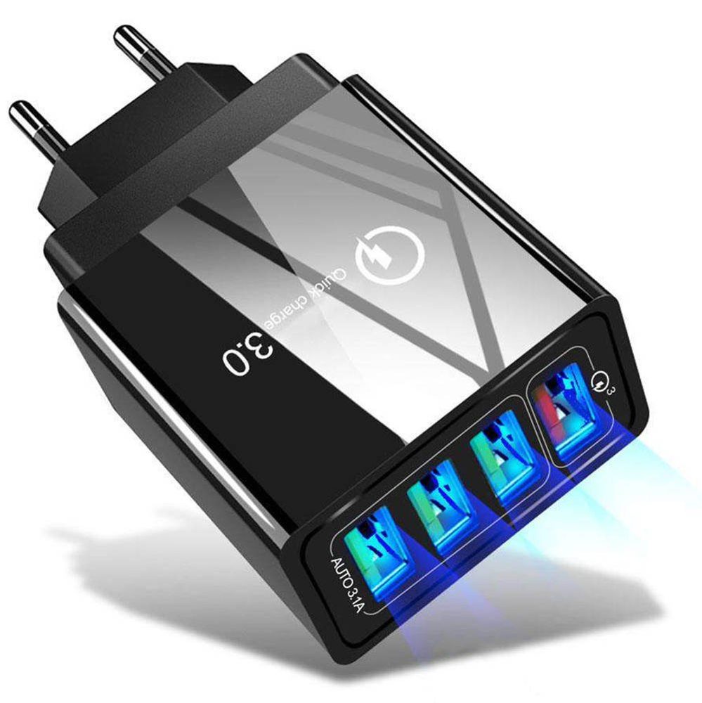 Nexeri Adapter Za Hitro Polnjenje 4xUSB QC 3.0 (BK376), črn