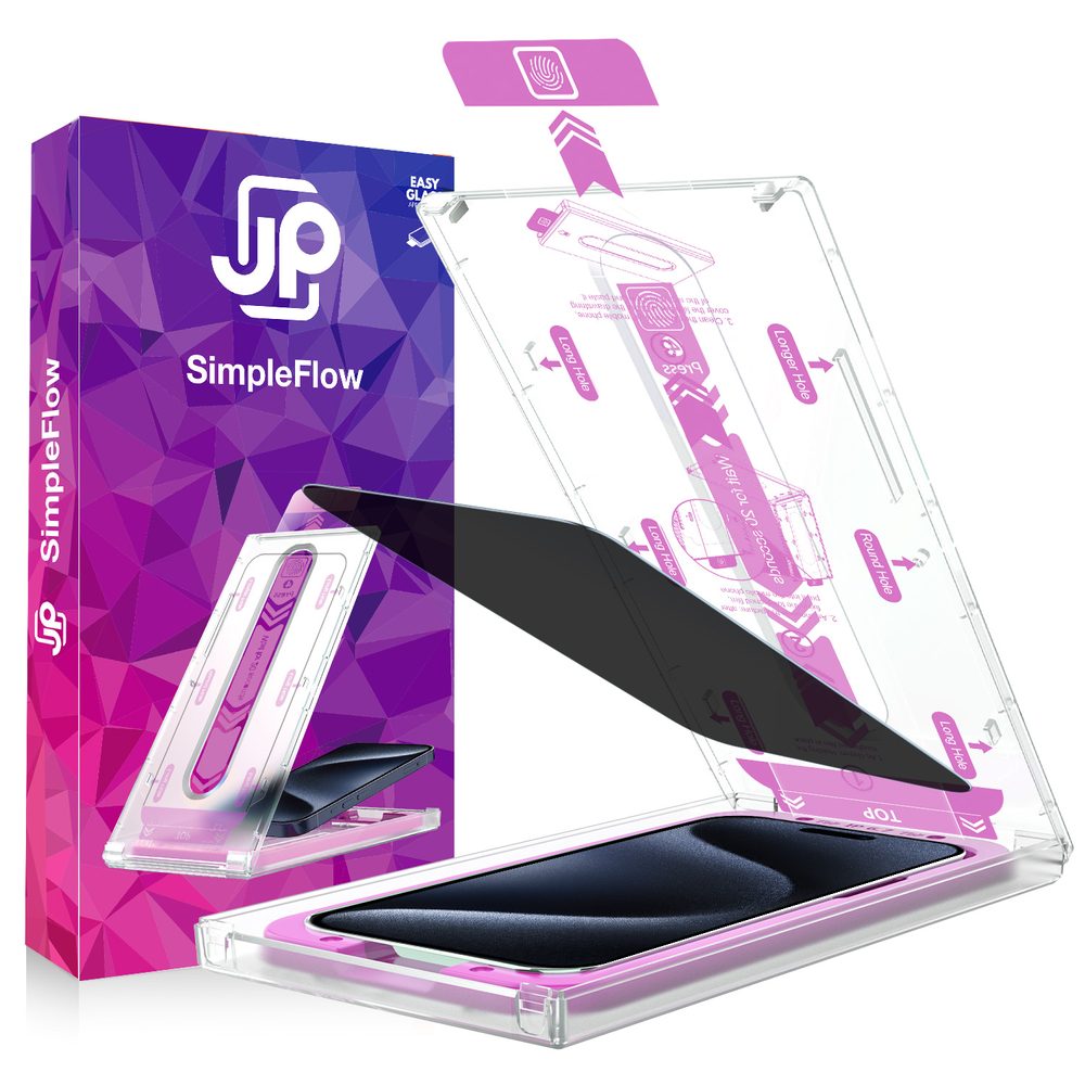 Levně JP SimpleFlow Privacy Tvrzené sklo s jednoduchou aplikací, iPhone 13 Pro Max / 14 Plus