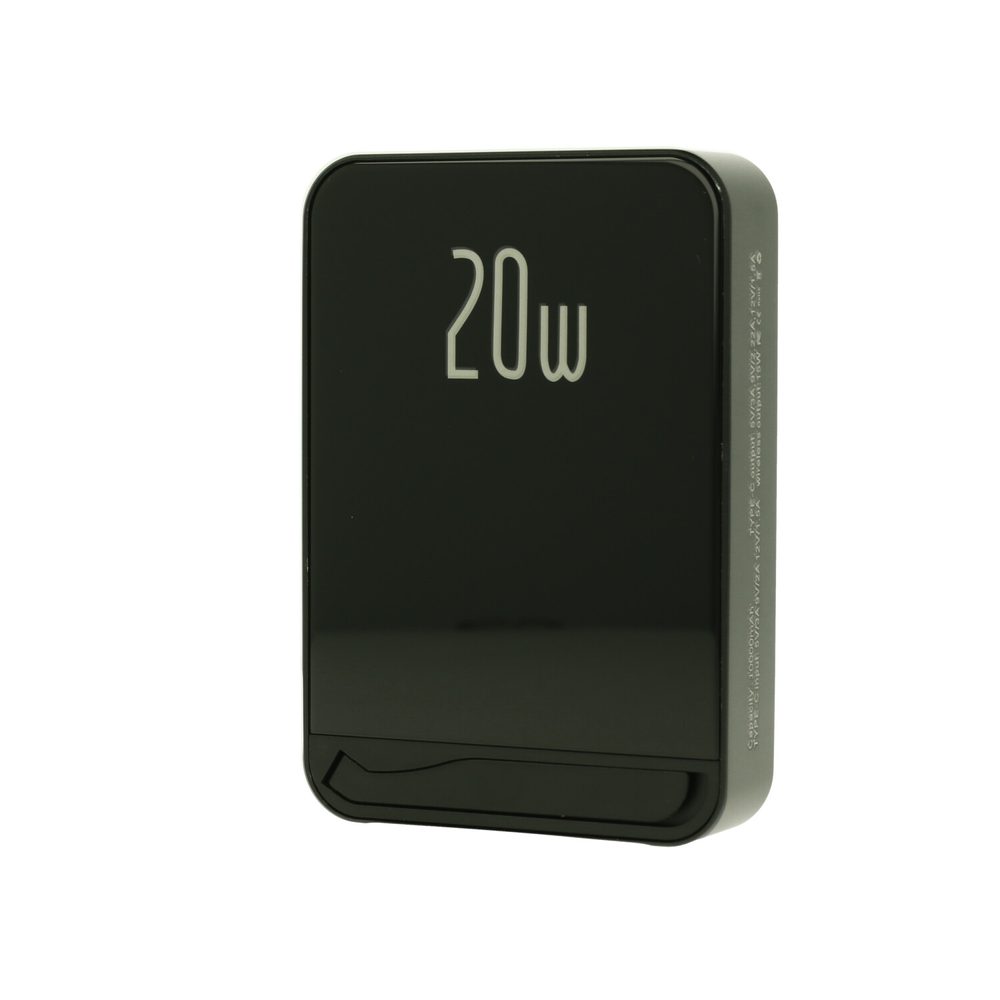 Fém Magsafe Powerbank állvánnyal, 10000mAh, PD20W, fekete