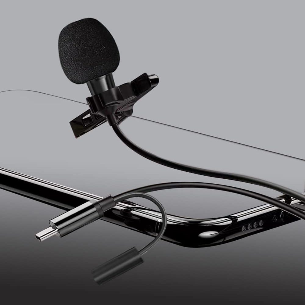 Techsuit Drátový Klopový Mikrofon WL1, USB-C, Jack Samice 3,5 Mm, Redukce šumu, Kovový Klip, černý