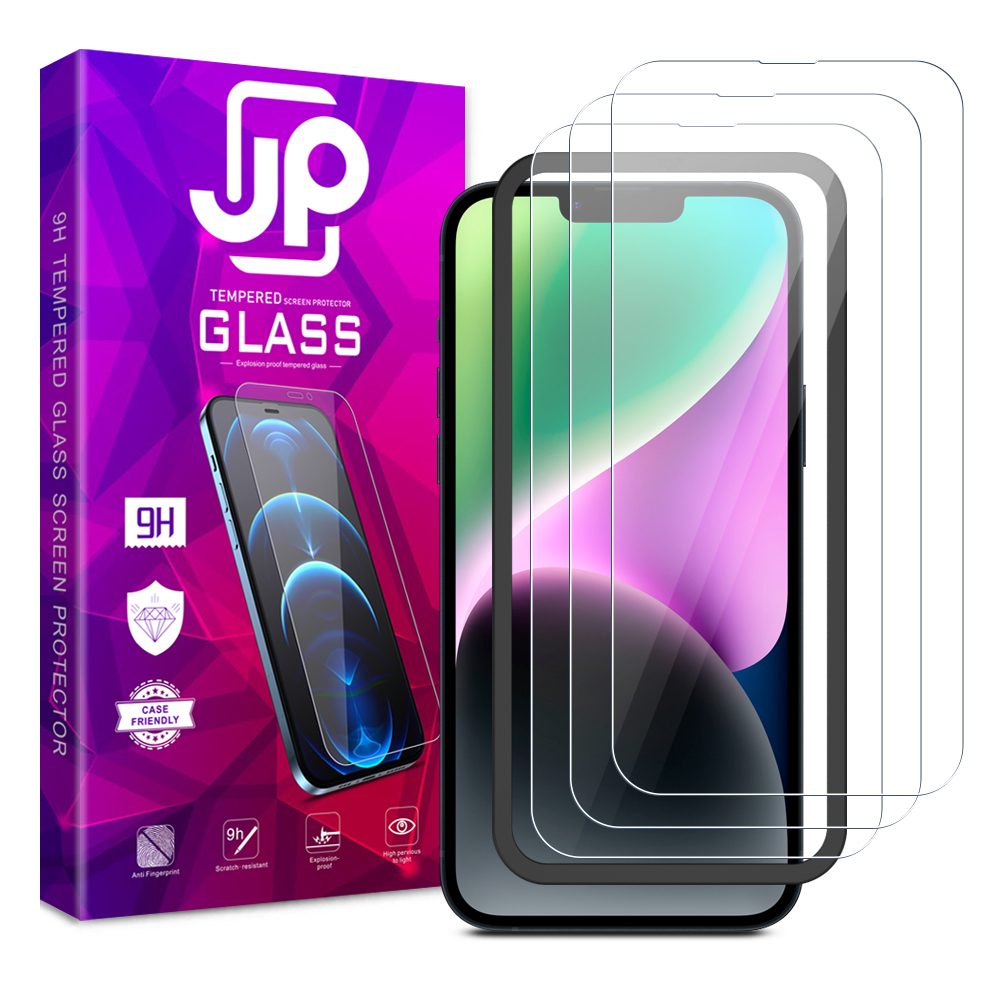 Levně JP Long Pack Tvrzených skel, 3 skla na telefon s aplikátorem, iPhone 14