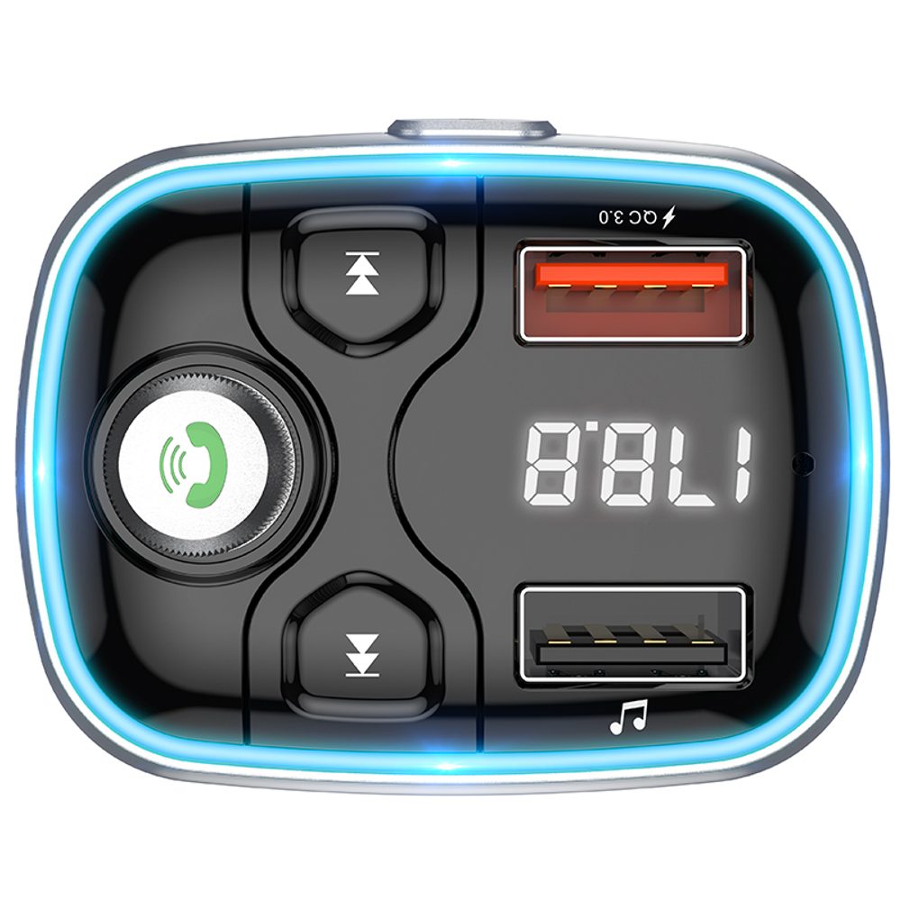 Borofone BC32 FM Oddajnik MP3 S Sončno Svetlobo, Bluetooth, 2x USB + MicroSD, QC 3.0, 18W, 2,4A, črna