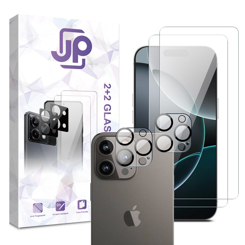 Levně JP Combo pack, Sada 2 tvrzených skel a 2 sklíček na fotoaparát, iPhone 16 Pro