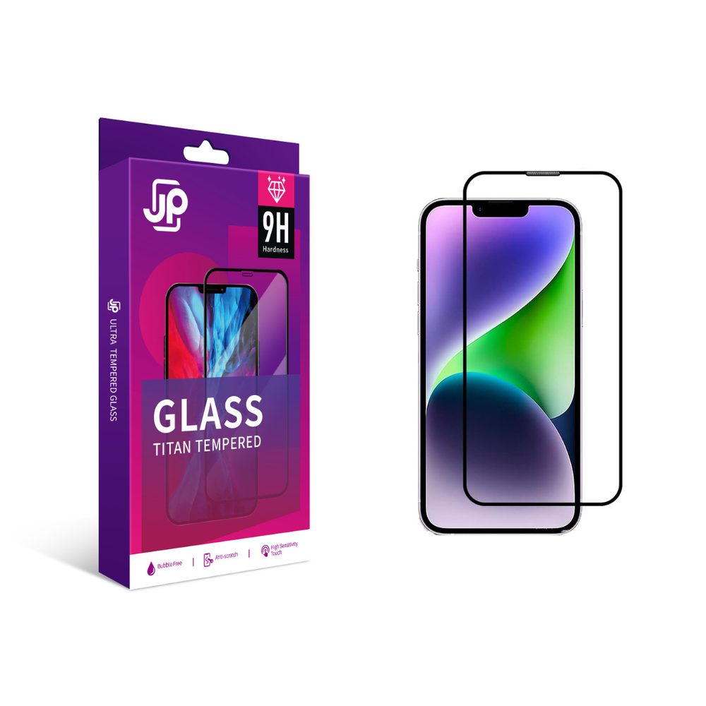 Levně JP Titan extra odolné tvrzené sklo, iPhone 14 Pro, černé