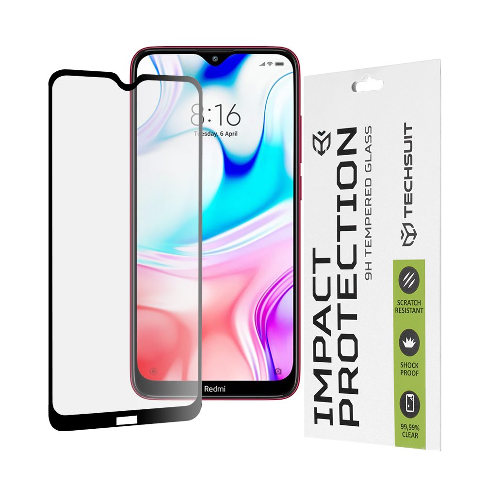 TechSuit 111D Zaščitno Kaljeno Steklo, Xiaomi Redmi 8 / Redmi 8A, črn