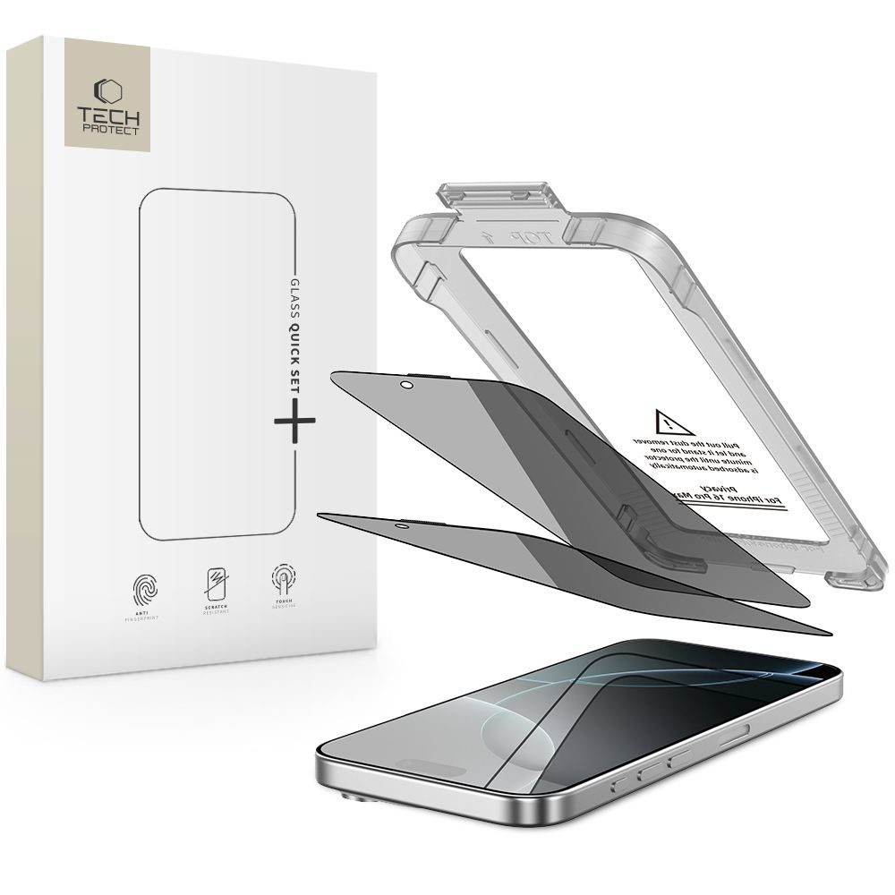 Levně Tech-Protect Privacy Tvrzené sklo Quick Set+, iPhone 16 Pro, 2 kusy