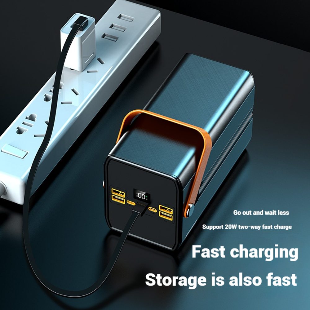 Powerbanka 120 000 mAh, 22,5W PD, 4 USB + 2 káble, LED svetlá, biela