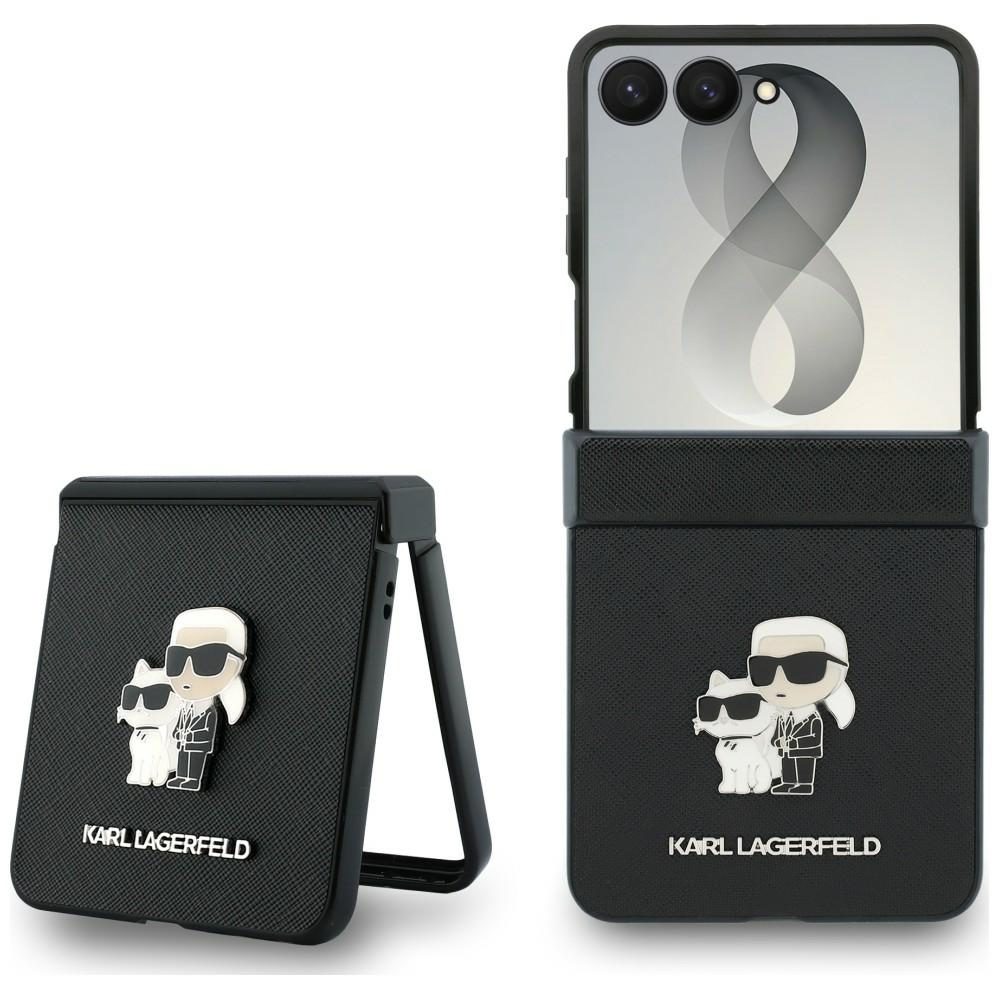Karl Lagerfeld Saffiano Karl&Choupette Metal Pin zaštitna maska, Samsung Galaxy Z Flip 8, crna