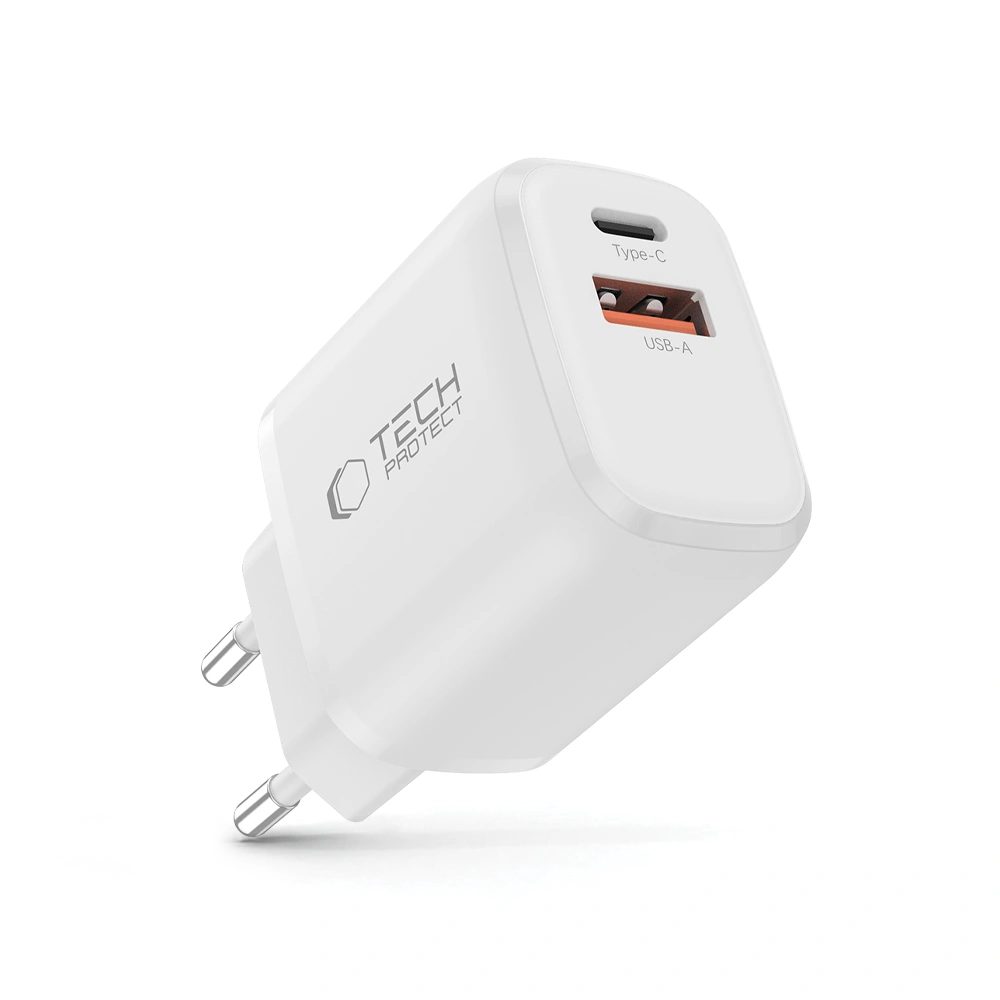 Tech-Protect NCA20 2-portová sieťová nabíjačka PD 20W / QC3.0, biela