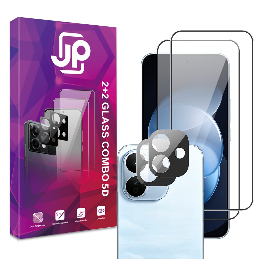 JP 5D Combo pack, Set 2 folii sticlă securizată 5D și 2 protecții cameră foto, Xiaomi Redmi Note 17 Pro 5G