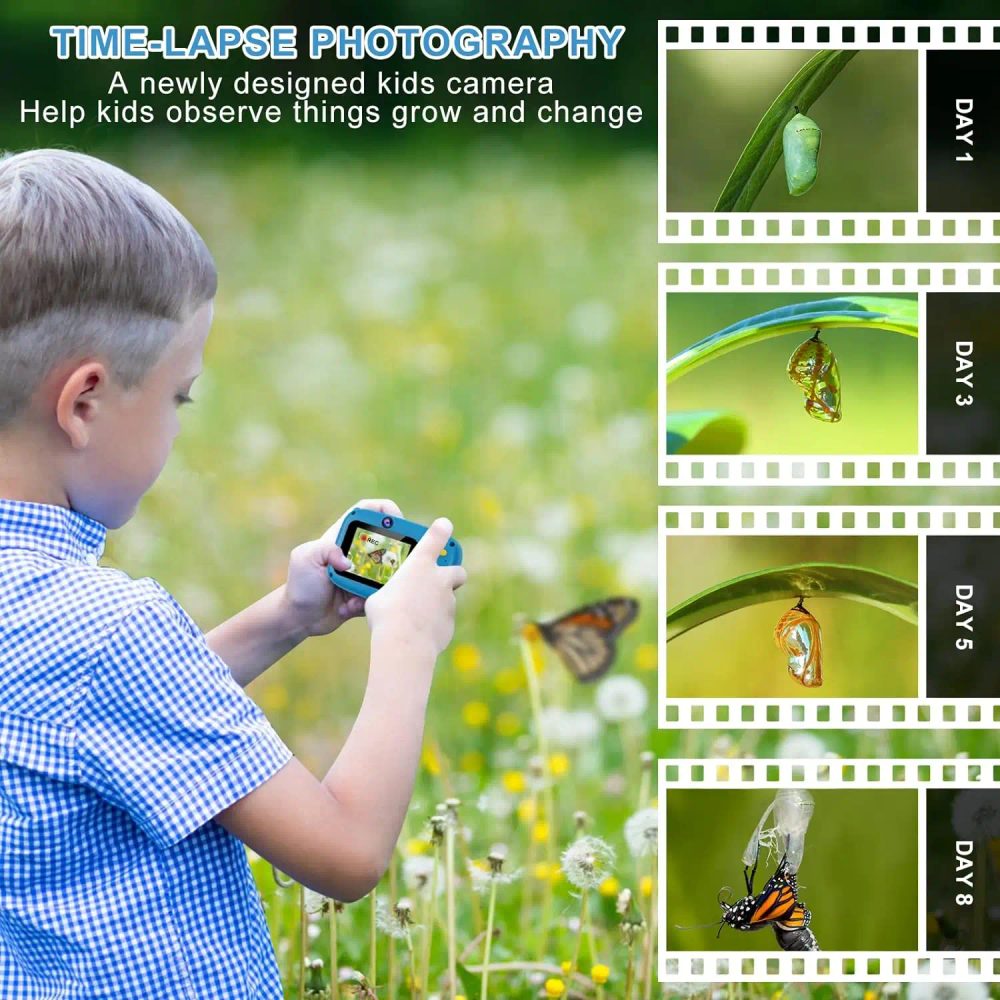 Digitálny Detský Fotoaparát S Funkciou Videokamery, So Statívom, 1080P HD, Režim Selfie, Ružová